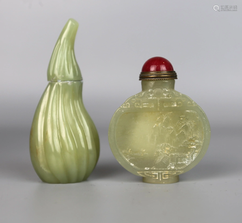 two chinese jade snuff bottles