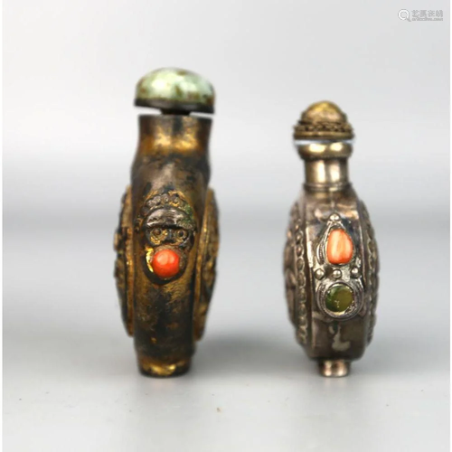 two chinese silver snuff bottles