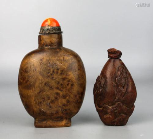 two chinese wood snuff bottles