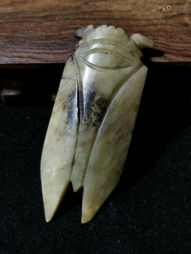 Old Chinese jade cicada with a winged tail slightly