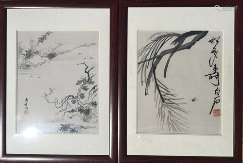 two chinese painting framed on paper no name