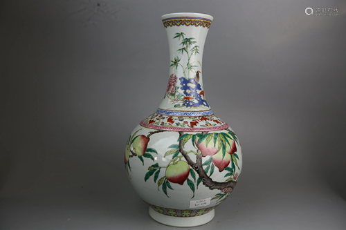 a chinese famille rose bottle vase Guan Xu Mark