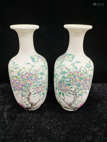 A pair chinese famille rose vase QIAN LONG MARK