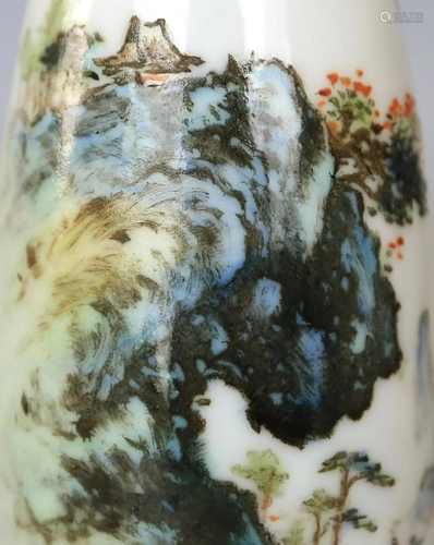 a chinese famille rose landscape vase by Wang Xiao Ting