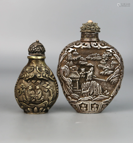 two chinese silver snuff bottles