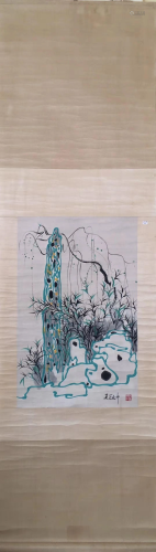 a chinse painting on paper scroll Wu Guan Zhong