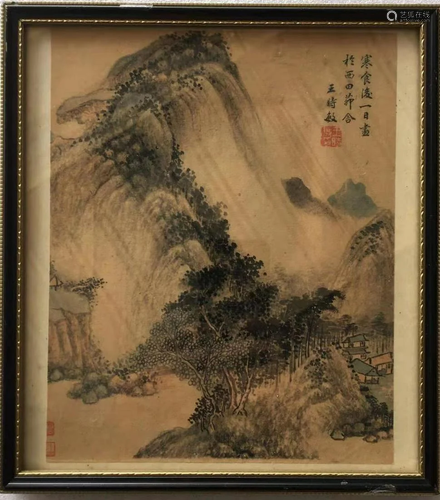 a chinese painting framed on paper no signature