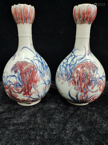 A pair chinese blue&white vases KANG XI MARK