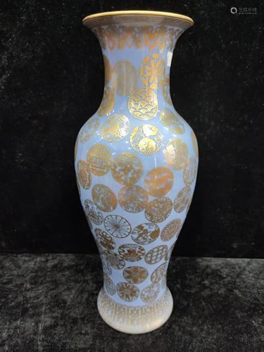 A chinese blue glazed gilded vase by WuChengRen