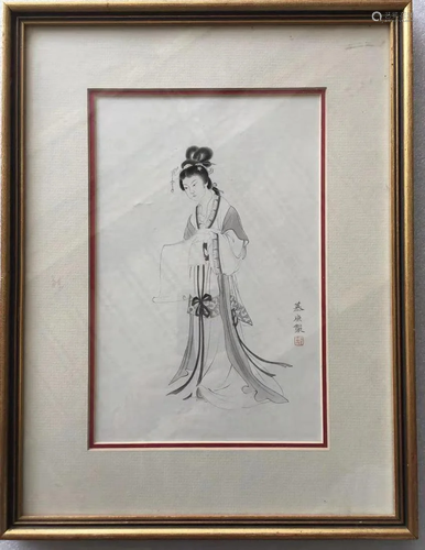 a chinese painting framed on paper no signature