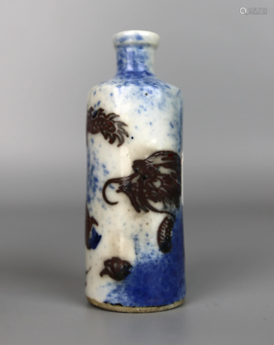 a chiense blue and white copper red snuff bottle