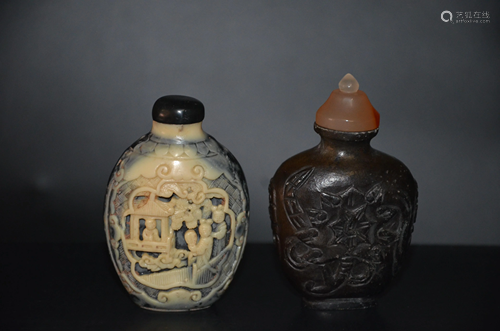 a pair of old jade snuff bottles