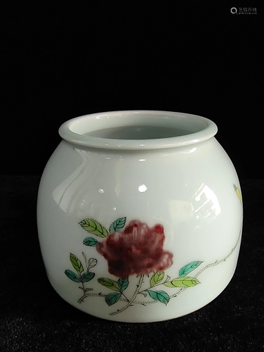 a chinese famille rose and copper red water pot Kang Xi