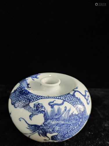 a chinese blue and white water pot Kang Xi mark