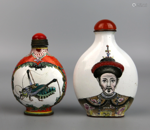 two chiense enamel bronze snuff bottles