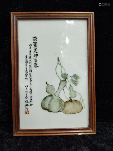 A chinese famille rose plaque by Wang Xiao Fan(1948)