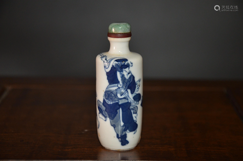 red snuff bottle in blue and white glaze