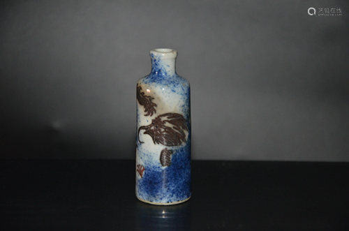 red snuff bottle in blue and white glaze