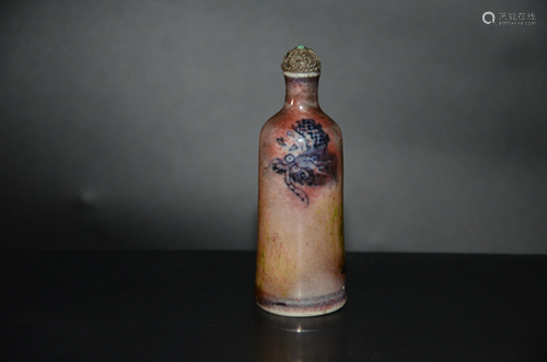 red snuff bottle in blue and white glaze