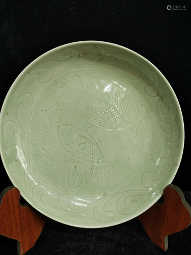 a chinese celadon dish guan xu mark