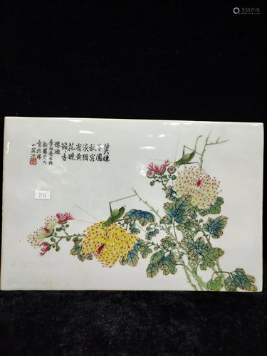 A chinese famille rose flowers plaque by LiMingLiang