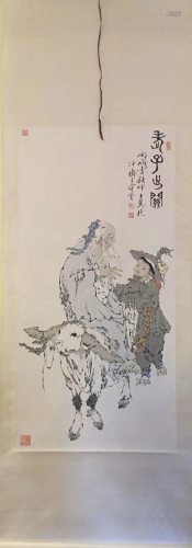 a chinese painting on paper scroll