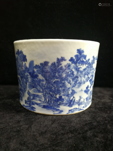 a chinese blue and white brush pot