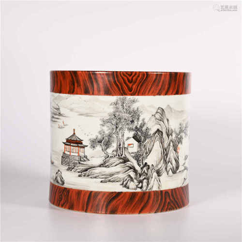 Yongzheng imitation wood grain glaze ink color pen holder