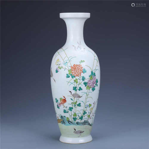 Qing Jiaqing famille rose goose pattern vase