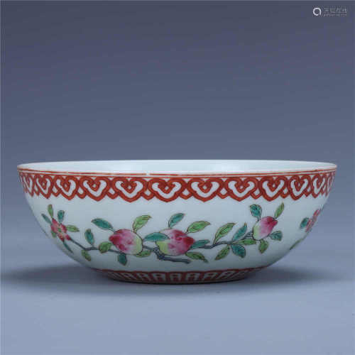Qing Jiaqing famille rose bowl with longevity peach pattern