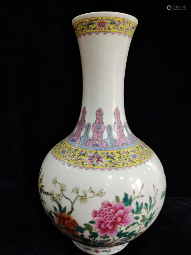 a chinese famille rose bottle vase guan xu mark