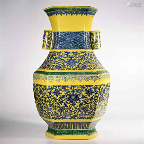 Yongzheng yellow ground green vase