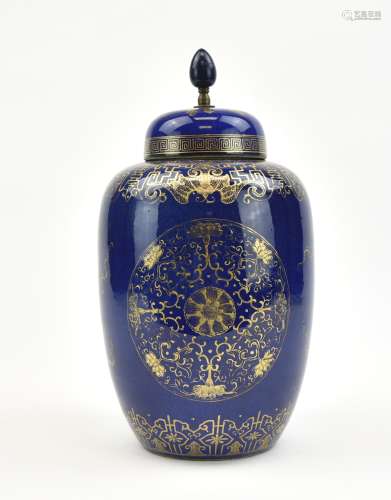 Chinese Gilt Powder Blue Glazed Jar &Cover,19th C.