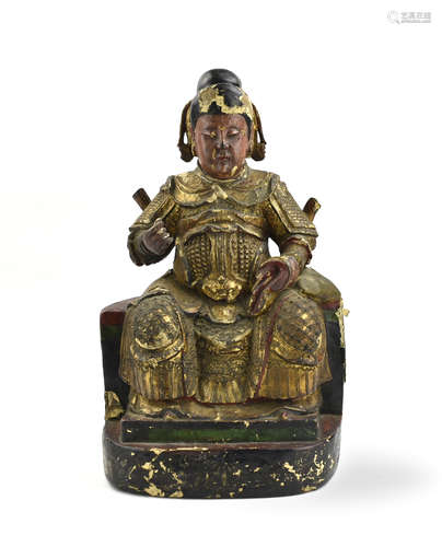 Chinese Gilt Lacquer Wood Figure of Diety ,Ming D.