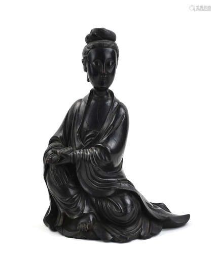 Chinese Hardwood Guanyin Statue, Qing D.