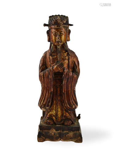 Chinese Lacquered Wooden Deity Figure, Qing D.