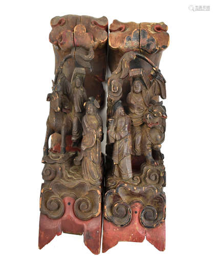 Pair of Chinese Carved Lacquered Wood Deco,Qing D.