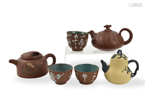 A Group of (3) Chinese Zisha Teapot and (4) Cups