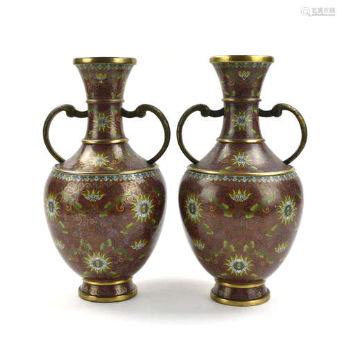 Pair of Chinese Gilt Cloisonne Vase,19h C.