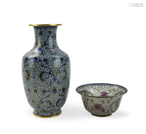 Chinese Cloisonne Vase and Glass Bowl, Qing D