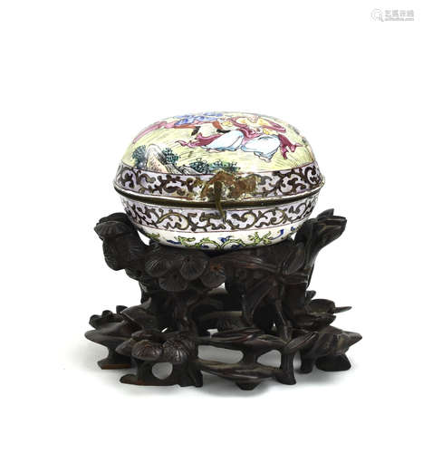 Chinese Canton Enamel Covered Box & Stand, Qing D.