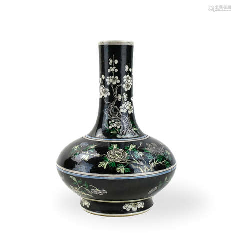 Chinese Black Ground Sancai Glazed Vase,18th C.