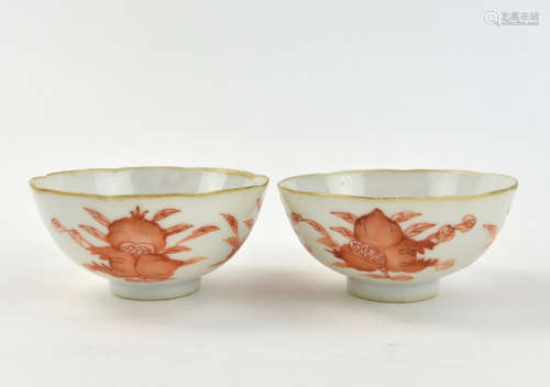 Pair of Chinese Iron Red Cups, Guangxu Period