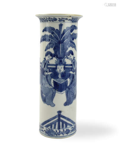 Chinese Blue & White Figural Gu Vase, 19th C.