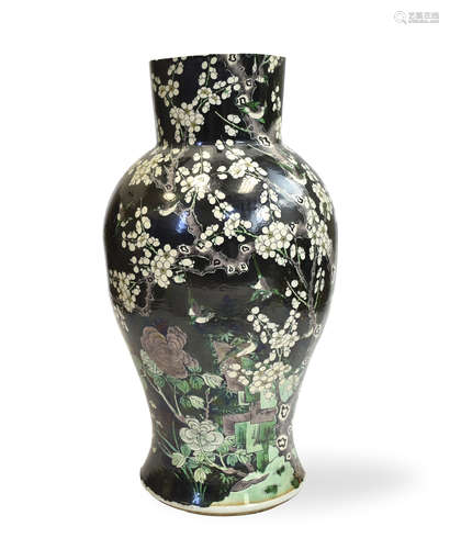 Massive Chinese Black Ground Sancai Vase,19th C.