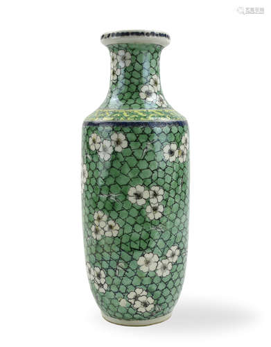 Chinese Sancai Glazed Rouleau Vase, 19th C.