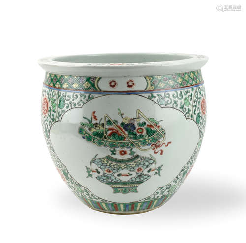 Chinese Famille Verte Jar w/ Plants, 19th C.