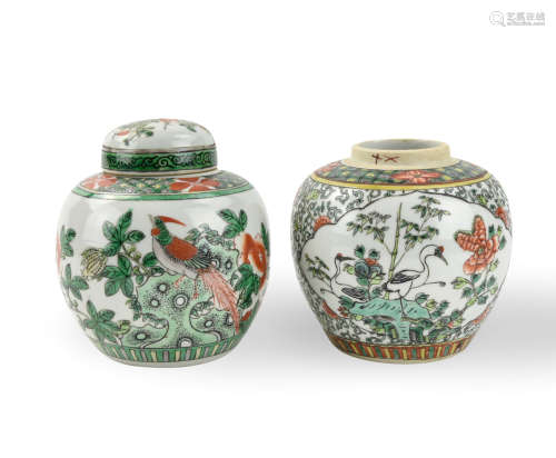 Pair of Chinese Famille Verte Jars,19th C.