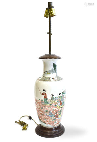 Chinese Famille Verte Figural Vase, MAL,19th C.