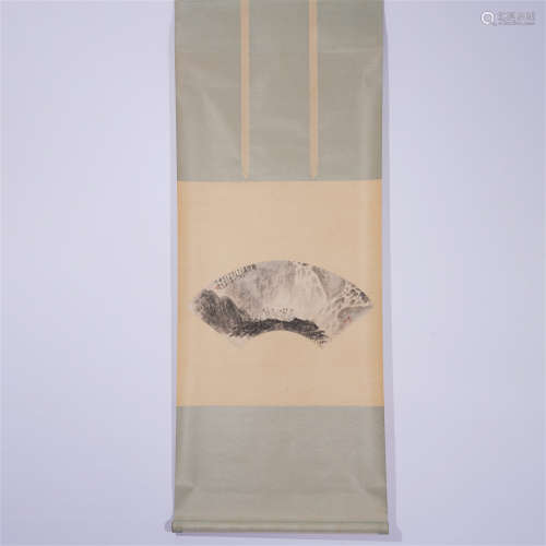 CHINESE HANGING SCROLL FOLDING FAN PAINTING OF LANDSCAPE AND RECLUSES
